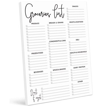Inkdotpot Bloc-Notes Liste d'Épicerie 6 x 9 Pouces Bloc-Notes Magnétique avec Articles de Liste d'Épicerie Imprimés et Espaces de Magasinage d'Épicerie Vierges, Planificateur de Magasinage d'Épicerie Hebdomadaire de 54 Pages