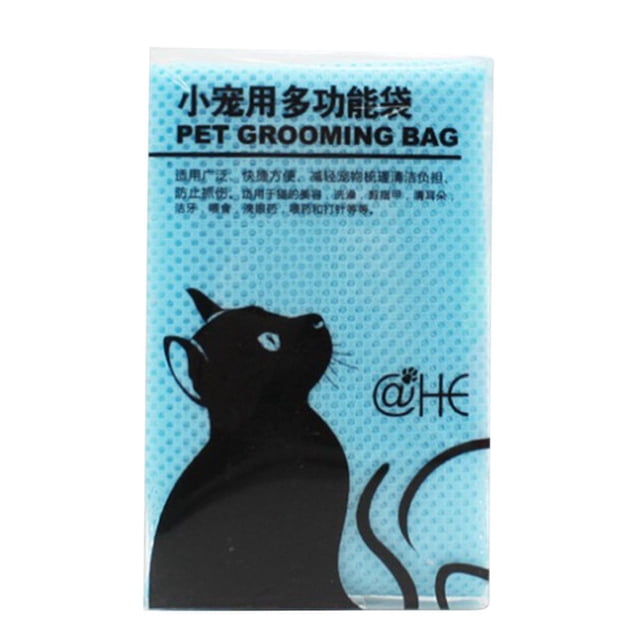 1pcs Mesh Cat Washing Bag Adjustable Pet Clean Bite Restraint Bag (Blue)