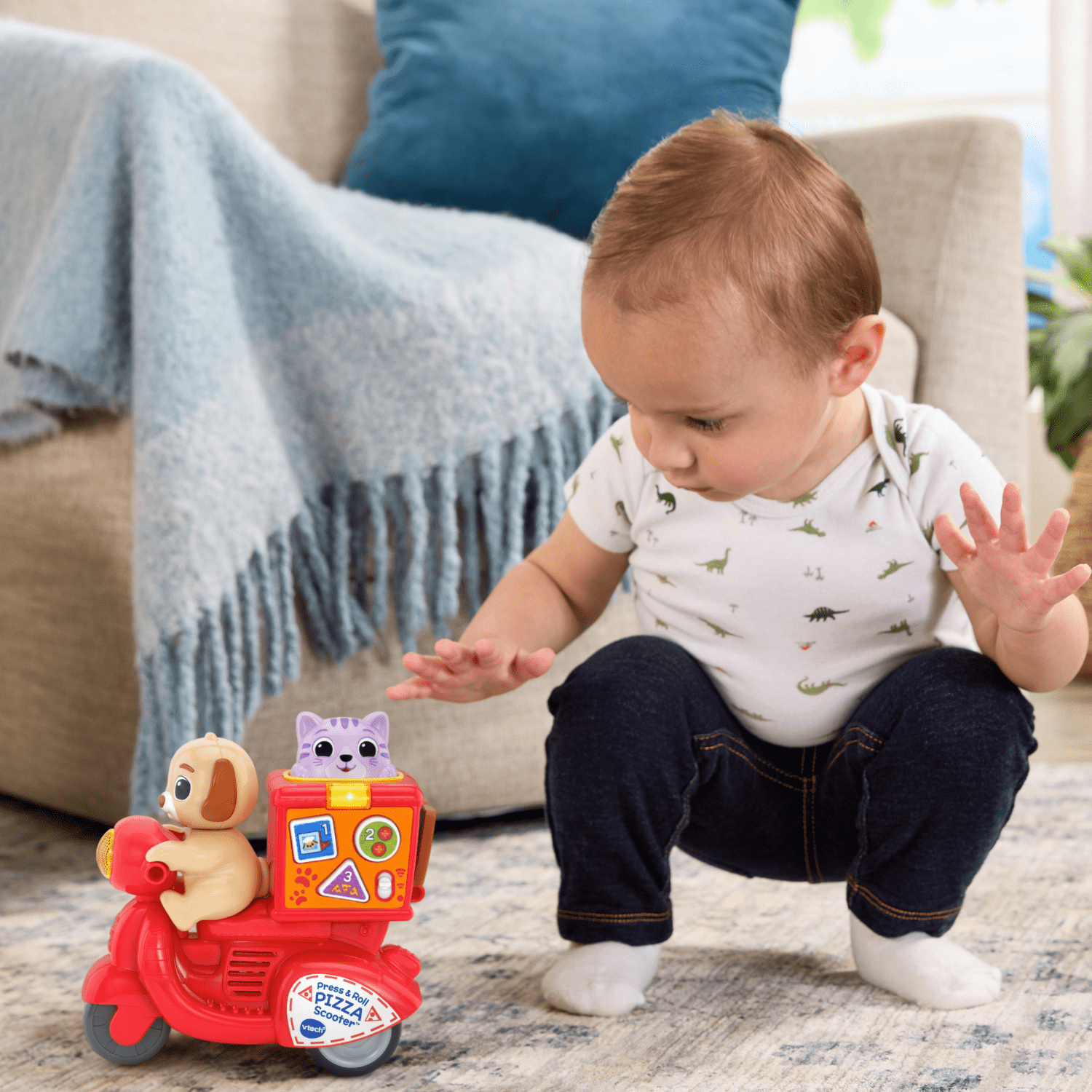 VTech Presse et Roule Scooter rapido avec chiot et chaton - Jouets pour tout-petits - Version anglaise, 12-36 Mois