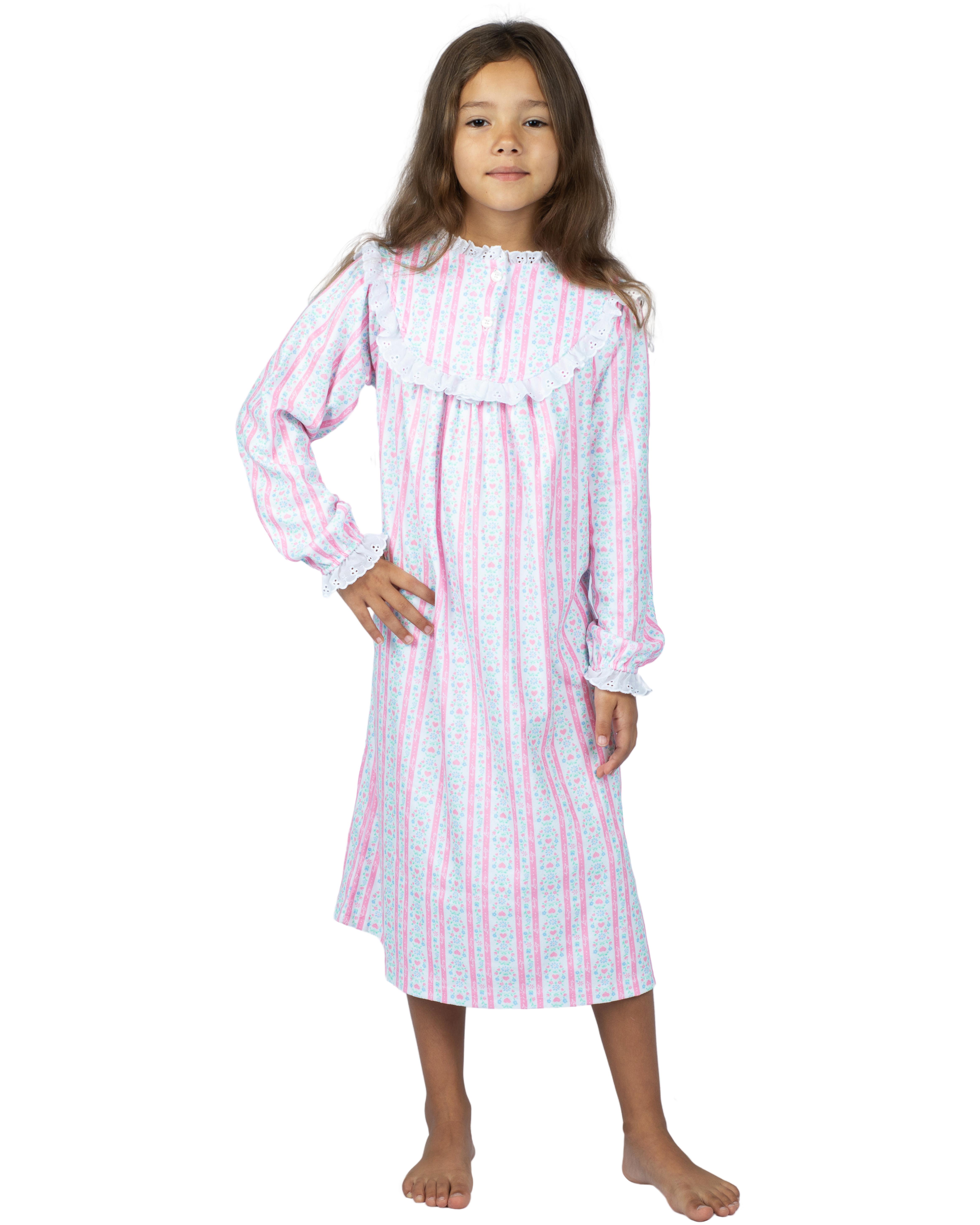 Lanz Girls' Nightgown Ruffle Granny Gown Long Sleeve Pajama