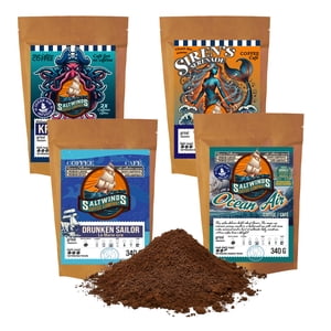 Captain's Legend Coffee Bundle- (4x340 g Ground) | Ocean Air Infused | Canadian Roasted Non-Flavoured Coffee Bundle- Light, Medium Dark, Dark, Extra Strong