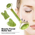 thumbnail image 4 of Face Facial Roller Massager & Gua Sha Board Set Natural Jade Stone Crystals G0Y6, 4 of 9
