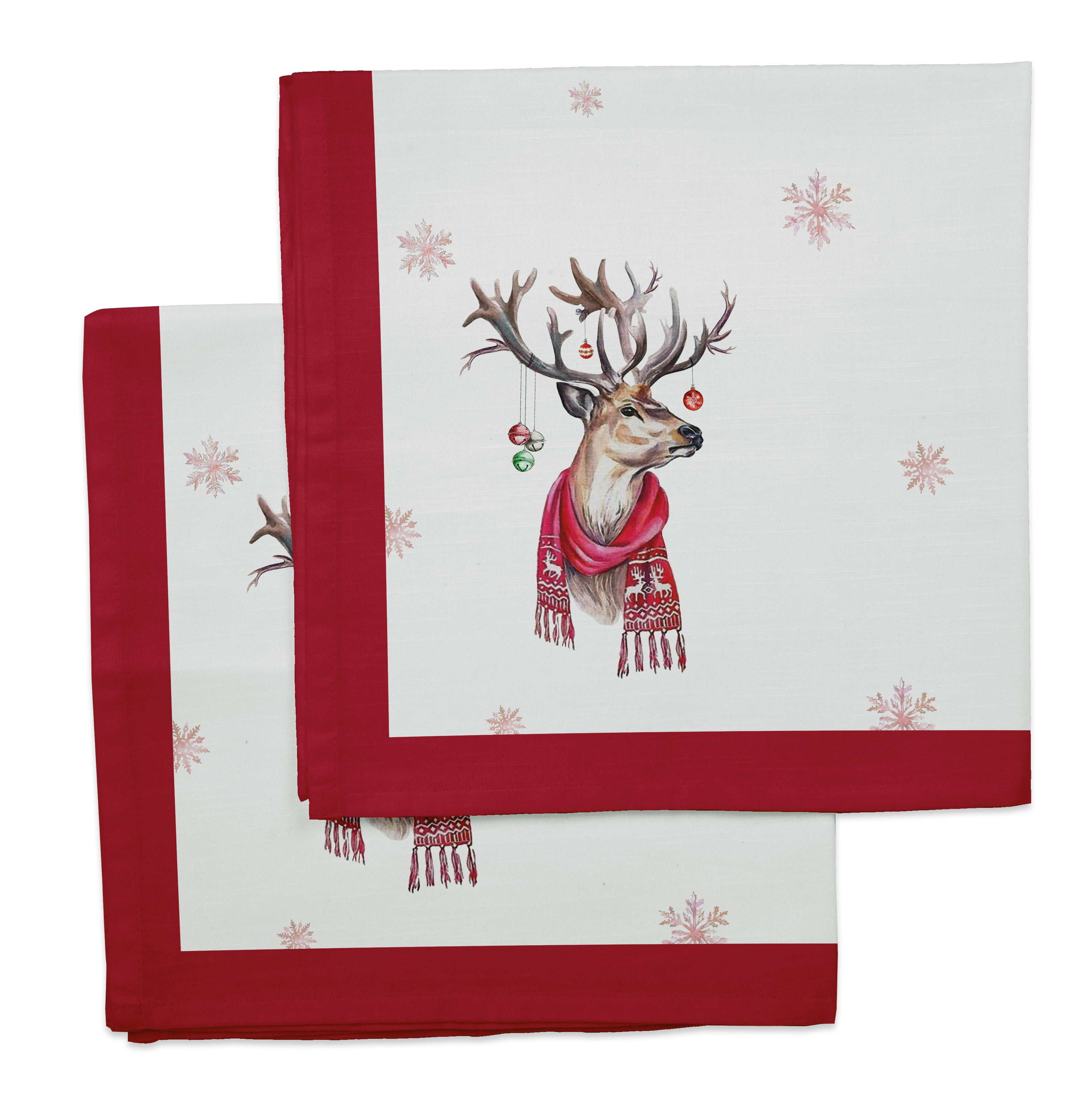 Vargottam Collection de Luxe Linge de Table Décor Serviette en Coton Tissu Imprimé Serviettes Réutilisables Ensemble de 12, 20 X 20 - Hiver Noël Cerf
