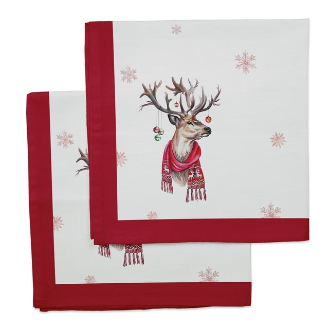 Vargottam Collection de Luxe Linge de Table Décor Serviette en Coton Tissu Imprimé Serviettes Réutilisables Ensemble de 4, 20 X 20 - Hiver Noël Cerf