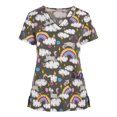 thumbnail image 1 of RKSTN Women Short Sleeve V-neck Tops Working Uniform Cartoon Print Blouse, 1 of 3