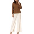 thumbnail image 2 of INSPIRE CHIC Women's Mock Neck Lace Button Up Ruffled Long Sleeve Shirt Blouse Brown S, 2 of 4