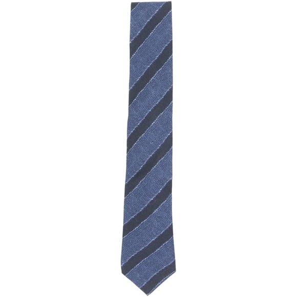 Gierremilano Cravate en Laine à Rayures Diagonales Légères Bleu Marine / Bleu Moyen pour Homme - Taille Unique