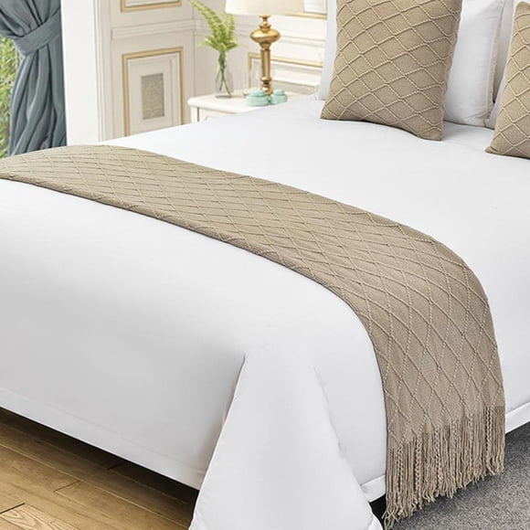 SXLXYOF Woven Bed Runners for King Size Bed Knitting Bed Runners Scarves with Tassels Bohemian Bed Scarf Runners Queen Bed Throw Blanket Hotel Home Bedding Cover Bedspread Protection,A-1*Pillowcase