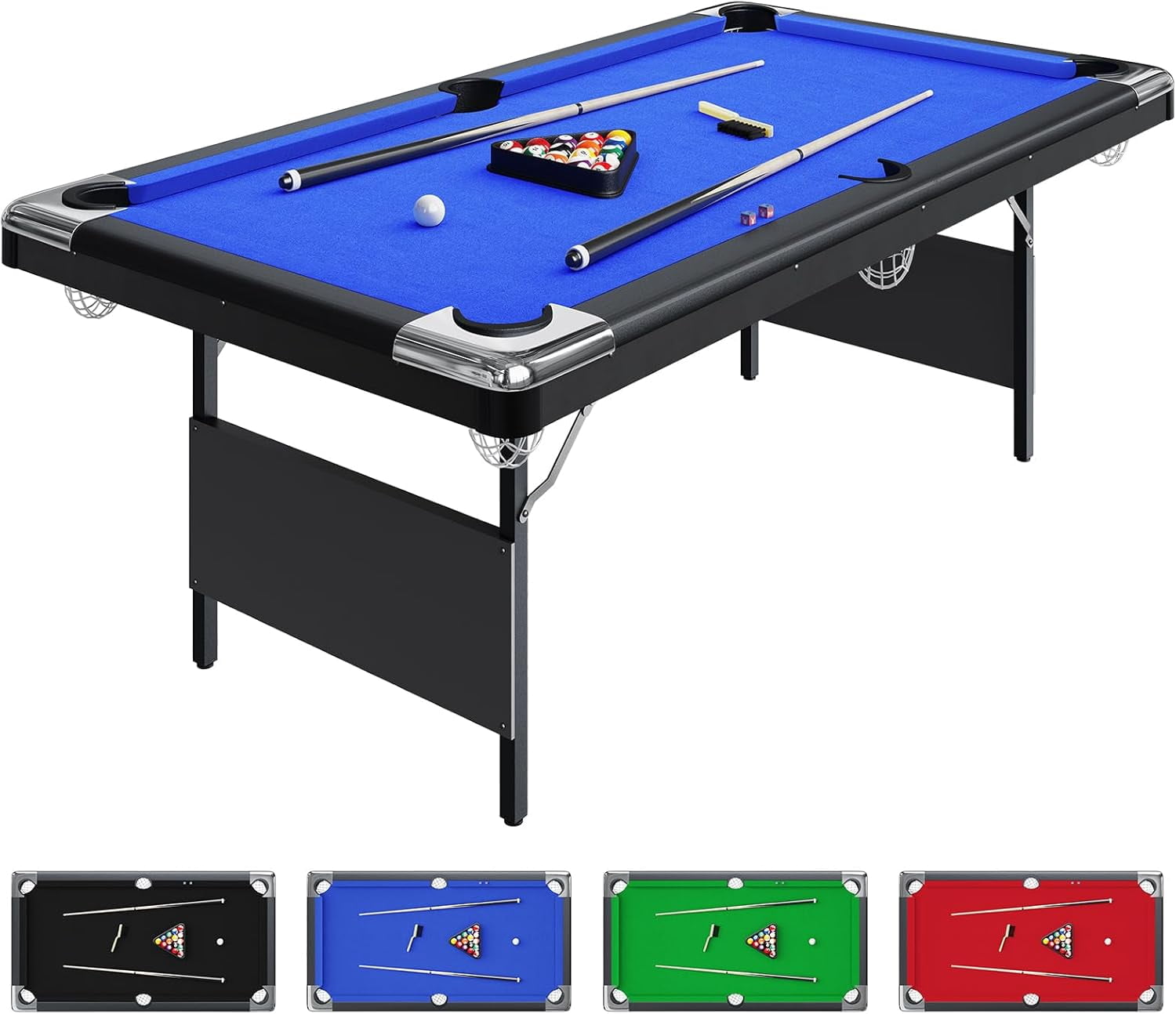 7 Ft Billiards Table, Portable Foldable Pool Table, Pool Tables for Full Size, Includes Full Set of Billiard Balls, Cues, Chalk & Brush for Family Game Room