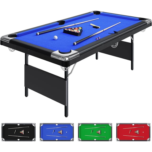 7 Ft Billiards Table, Portable Foldable Pool Table, Pool Tables for Full Size, Includes Full Set of Billiard Balls, Cues, Chalk & Brush for Family Game Room