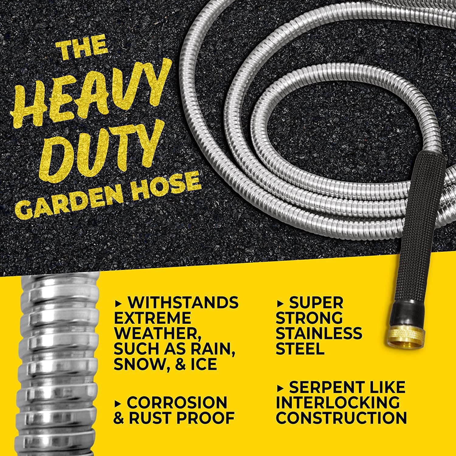 Bionic Steel PRO Garden Hose - 304 Stainless Steel Metal 50 Foot Garden Hose – Heavy Duty Lightweight, Kink-Free, and Stronger Than Ever with Brass Fittings and On/Off Valve