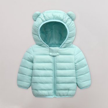 Dvkptbk (12 Months-18 Months) Boys And Girls Cotton Jacket Fall And Winter Warm Jacket Little Ears Solid Color Jacket Long-sleeved Hooded Zipper Light Jacket