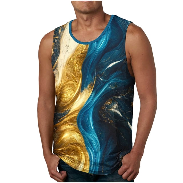 Boovnll Débardeurs Hommes, Hommes Mode Décontractée Impression Sans Manches Chandail Col Rond Débardeur de Sport, Débardeur Hommes, Chemises Sans Manches pour Hommes, Débardeurs
