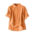thumbnail image 3 of Sentmoon Linen Tops for Women Collar Relaxed Spring Outfits for Women 2025 with Button Short Sleeve Summer Shirts Lightweight for Music Festival Orange XL, 3 of 6