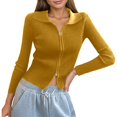 thumbnail image 1 of Cardigan Côtelé à Double Fermeture Éclair pour Femmes - Haut Court Ajusté avec Col - Design Moderne - Tissu Texturé Doux - Taille Unique, 1 of 3