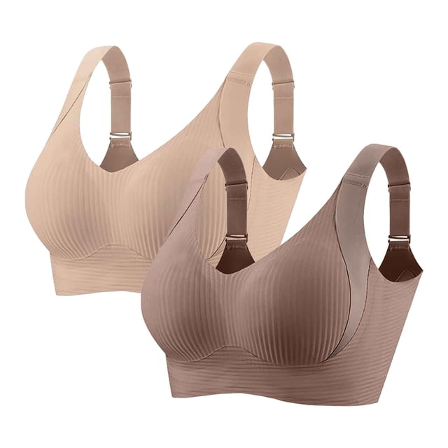 2 Pieces Women Plus Size Push-Up Bras No Underwire T-Shirt Bralettes Ribbed Full Coverage Sports Everyday Bras Multicolor, 38/85BCD