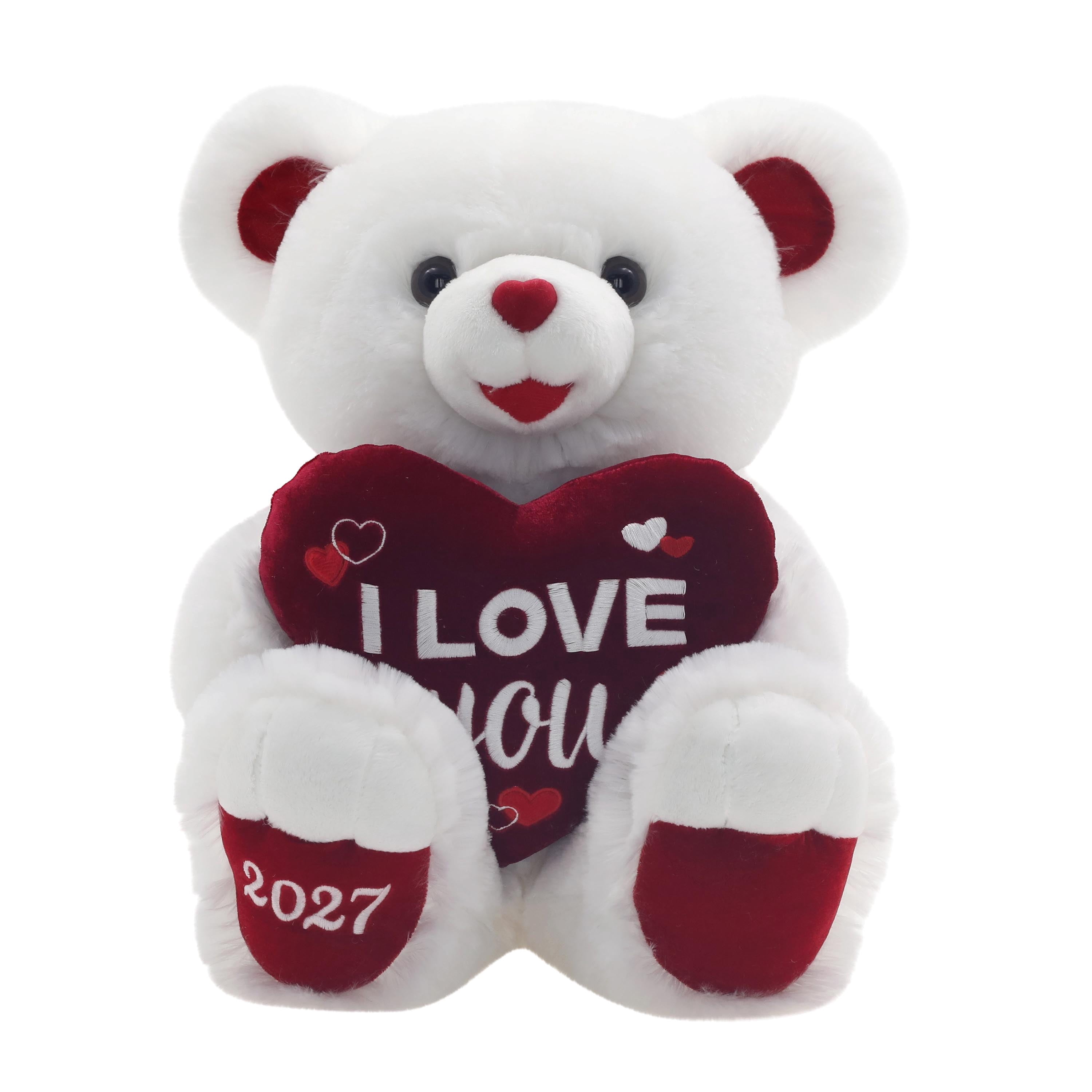 Large Sweetheart White Teddy Bear 14-inch Plush with Valentine Heart by ...