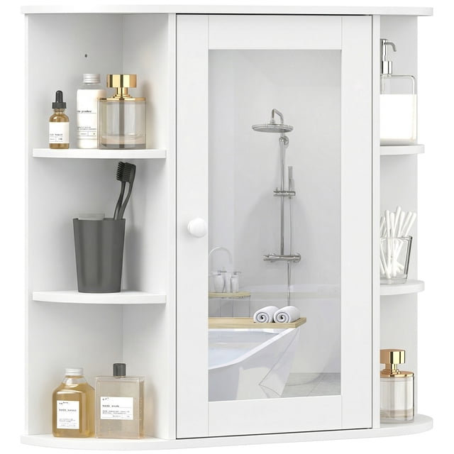 HOMCOM Armoire à Pharmacie avec Miroir, Armoire à Miroir Murale, Blanc