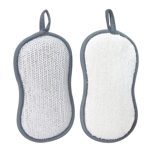 A Single Bamboo Fiber Scouring Pad With Abrasive Silver Layer Heavy Duty Kitchen Scrubber Compact Opp Packaging #L2MfM