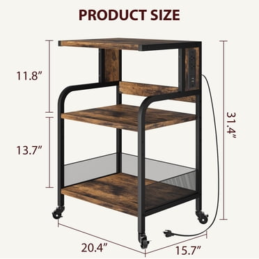GloryStar 31.4''H Printer Stand with Power Outlets and USB Ports 3 Tier Printer Table w/Wheels Printer Storage Cart Rolling Printer Cart with Storage Shelf for Printer Scanner, Fax, Home Office
