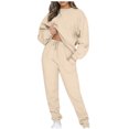 thumbnail image 2 of FNFYFH Liquidation Chandails en Molleton en Polaire pour Femmes Survêtements Automne 2025 Manches Longues Confort Col Rond Chandail avec Cordon de Serrage Tenues Athlétiques Beige,TG, 2 of 8