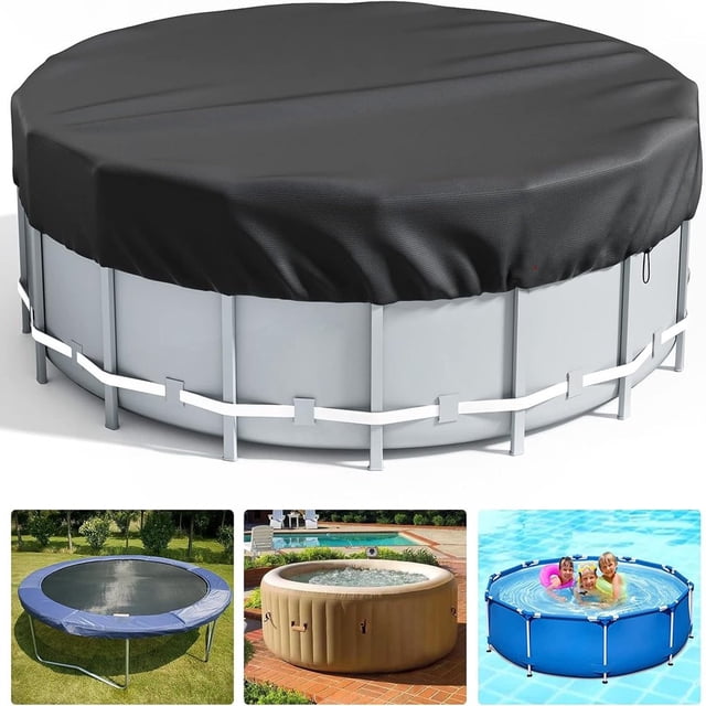 SUTENGDA 18 Ft Round Pool Cover Solar Pool Covers for Above Ground Pools Winter Pool Cover Protector with Pool Accessories PE Tarp Ideal for Waterproof and Dustproof (Black)