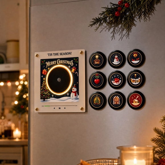 Boîte à Musique Magnétique pour Tourne-Disque Vinyle de Noël, Décoration Aimant de Réfrigérateur Musique Nfc, Cadeau des Fêtes pour la Déco de la Maison