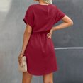 thumbnail image 4 of Offre à Durée Limitée Iumwxz Robe à Col Rond à Manches Courtes pour Femme Tunique à Ourlet Arrondi Robe Formelle avec Ceinture Robes Unies Longues Robes pour Femmes Robe Douce et Confortable pour Fête d'Anniversaire, 4 of 7