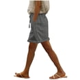 thumbnail image 2 of LVHAOGJOB Womens Elastic Waist Shorts with Pockets Cottton Linen Summer Solid Color Loose Drawstring Shorts Pants for Ladies Gray, 2 of 9