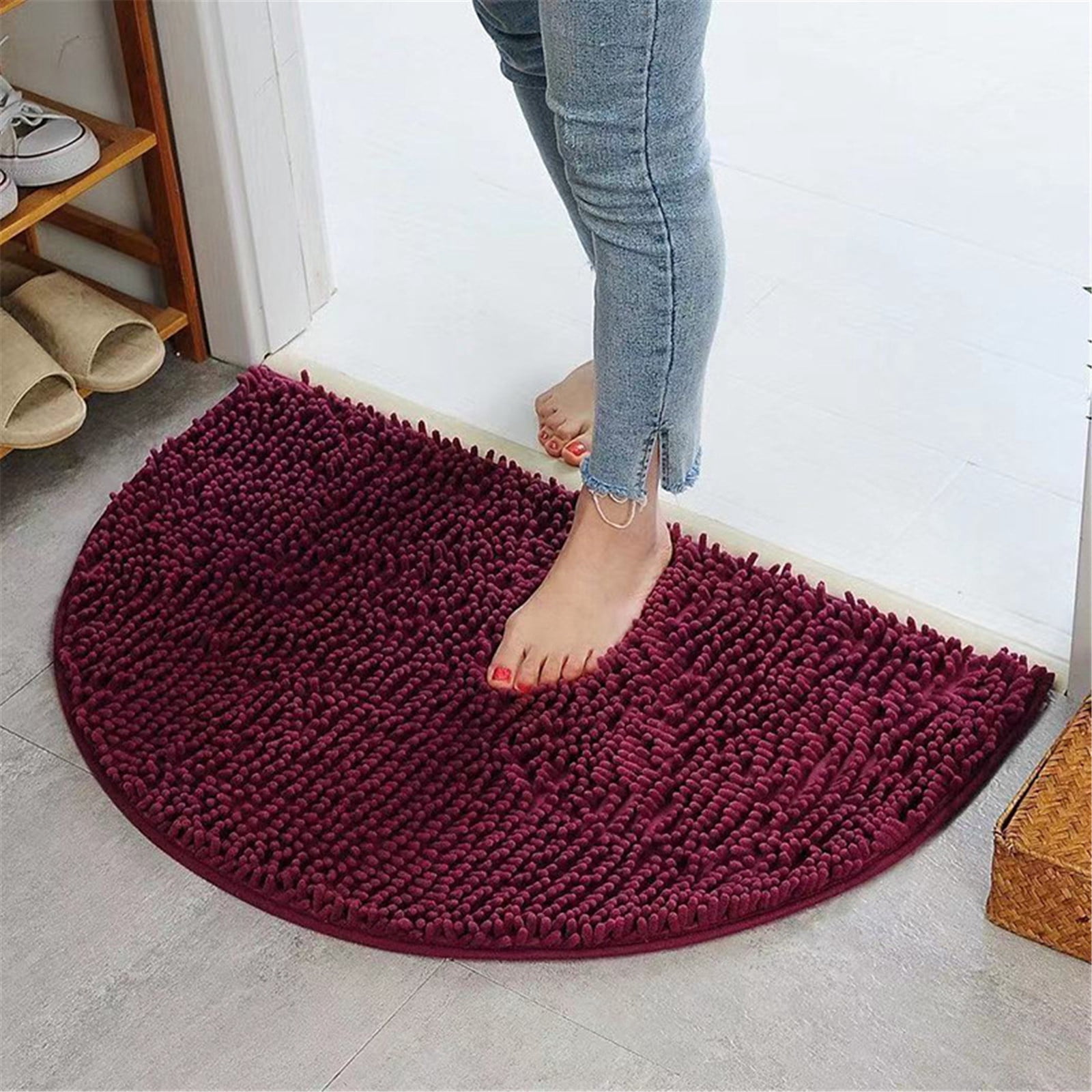 Semicircular Bathroom Rugs Mat, Extra Soft and Absorbent Microfiber Bath Rugs, Non-Slip Plush Shaggy Bath Carpet, Machine Wash Dry, Bath Mat for Bathroom Floor, Tub and Shower