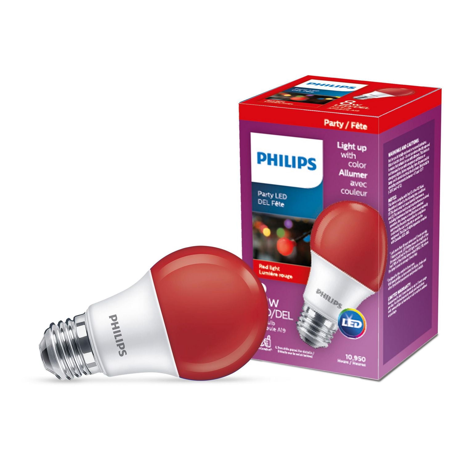 Philips LED 60W A19 E26 8W A-Line Light Bulb, Red