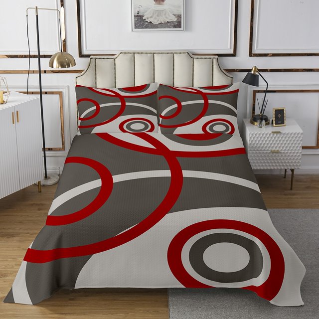 Erosebridal Abstract Striped Coverlet Set Queen, Modern Geometric Bedding Set, Circle Swirl Decor, 3-Piece