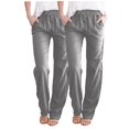 thumbnail image 2 of AherBiu 2PCS Womens Linen Pants Drawstring Elastic Waisted Straight Leg Casual Trousers with Pockets, 2 of 6
