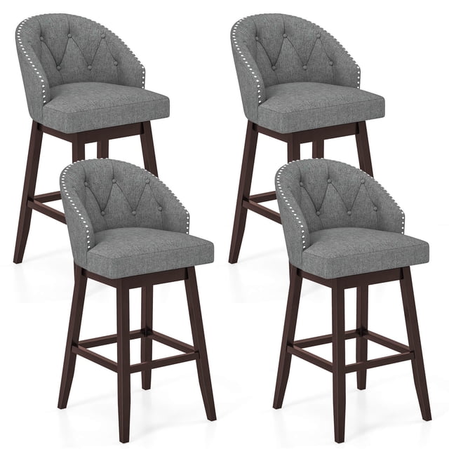 Costway 31" Bar Stools Set of 4 with Rubber Wood Frame Swivel Seat Footrest & Rivet