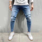 EGNMCR Jeans for Men, Men's Elastic Waist Loose Fit Denim Pants, Mens Pull On Jeans Mens Casual Fitness Bodybuilding Pocket Full Length Sports Pants Men's denim pants