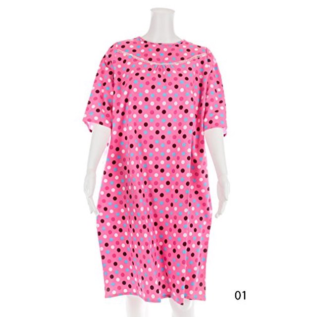 Robe Dos Croisé en Flanelle Adaptative pour Femmes (Petite, Pois Colorés avec Fond Rose - 01)
