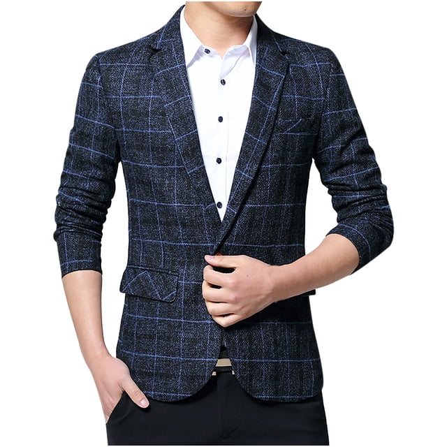 XZNGL Mens Suit Jacket Fine Check Woolen Mens Slim and Handsome Suit Top