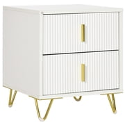 HOMCOM Nightstand, Bedside Table, Side End Table w/ 2 Drawers, Metal Legs