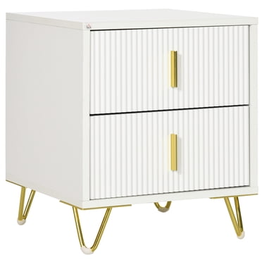 HOMCOM Table de Nuit, Table de Chevet, Table d'Appoint Latérale avec 2 Tiroirs, Pattes en Métal