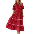 thumbnail image 2 of Robes pour Femmes 2024 Été Robe Chemise Oversize Manches Courtes Bouffantes à Volants Superposés Fluide Longue Maxi Robes Rabais de 50 % Liquidation!, 2 of 9