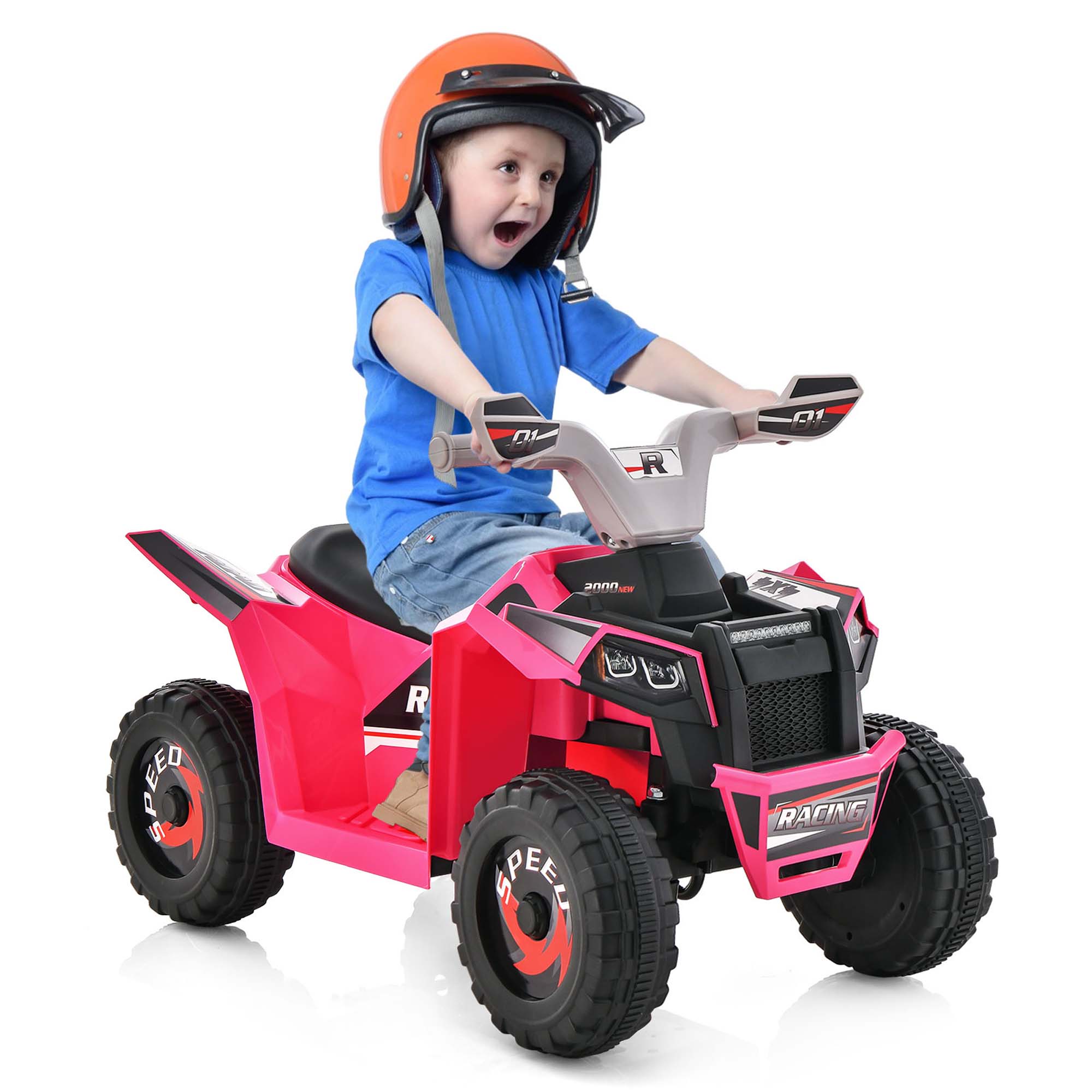 Costway Kids Ride on ATV 4 Wheeler Quad Toy Car 6V Battery Powered Motorized Toy Rose Red