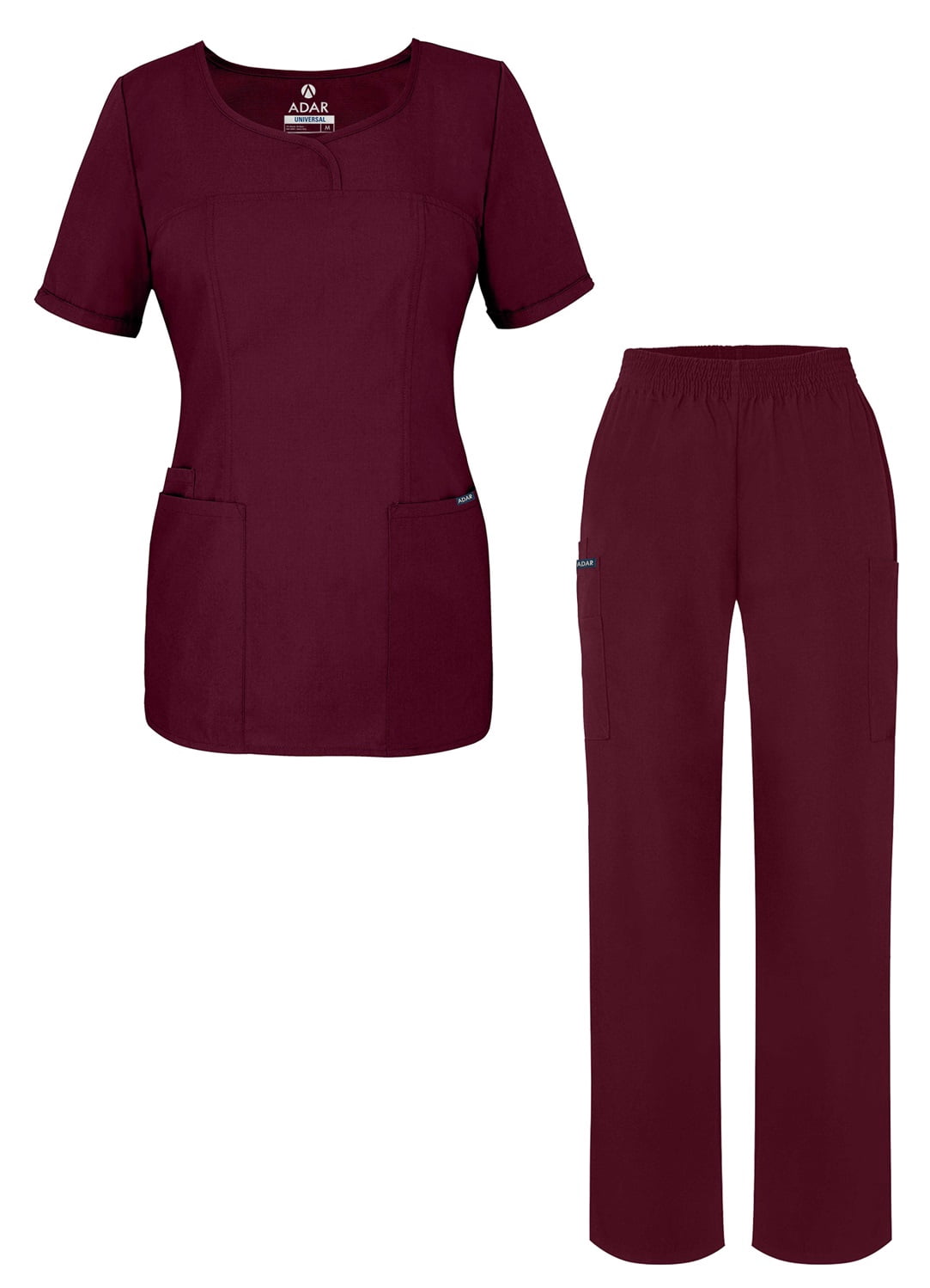 Adar Universal Women's Scrub Set - V-neck Scrub Top and Elastic Pull-On Scrub Pants