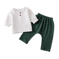 thumbnail image 1 of Girls Spring Outfits Solid Pullover Long Sleeve Linen Nine Inch Pants Crewneck Baby Boy Clothes Black 12-18 Months, 1 of 2