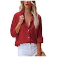 thumbnail image 1 of IROINID Liquidation Chemises à Manches Longues Col en V pour Femmes Poches de Détente Cardigan Ample T-Shirt Blouse d'Automne à Boutons, Rouge, 1 of 5
