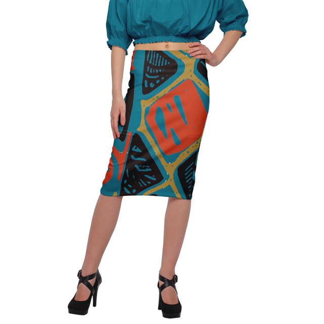 Moomaya Jupe en Poly Spandex Jupe Crayon Imprimée Grande Taille Tenue d'Été Vêtements