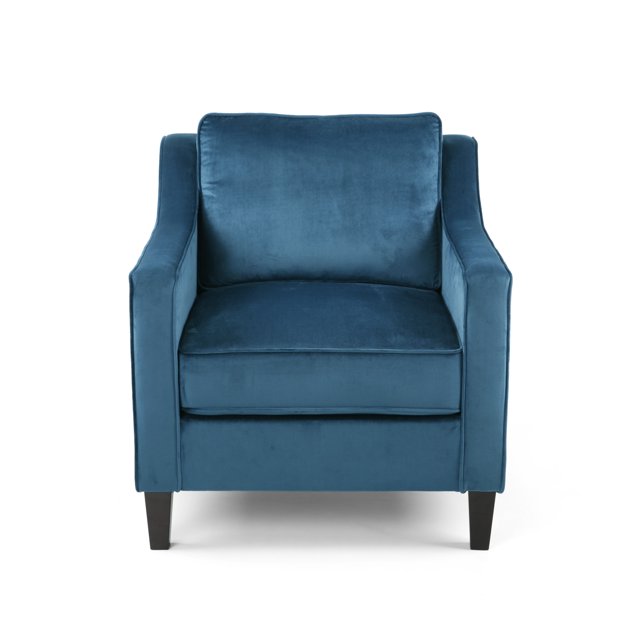 Milo Fauteuil Club en Velours Contemporain, Bleu et Brun Foncé