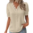 thumbnail image 1 of B91xZ Womens Summer Fashion 2024 Loose Fit V Neck Cotton Basic Solid Color Tees Tops,Beige L, 1 of 5