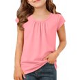thumbnail image 1 of EGNMCR Children's Spring And Summer Solid Color Short Sleeves Round Neck Pleated T-shirt Top For Kids Children polyester top, 1 of 7