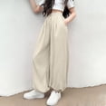 thumbnail image 2 of Lantern Pants for Girls, Loose Fit Ice Silk Sports Pants with Drawstring Waist, Mosquito-Proof, Breathable Polyester, Mid-Size 150 cm, Summer Long Pants, 2 of 3