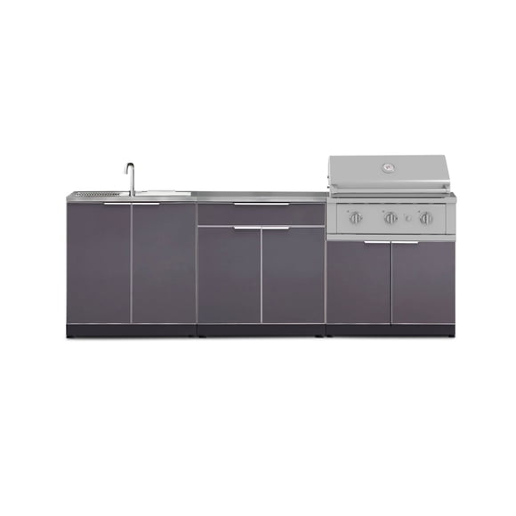 NewAge Products Outdoor Kitchen Aluminum 5 Piece Cabinet Set with Bar, Grill, Sink Cabinet, Performance Grill, and Countertop